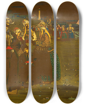 Triptych art skateboard deck of Wassily Kandinsky Erinnerung An Holland In Erwartung Heimkehrender Schiffe by Wassily Kandinsky (1866-1944)