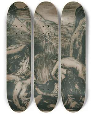 Triptych art skateboard deck of Charles Haslewood Shannon The Millpond by Charles Haslewood Shannon (1863-1937)