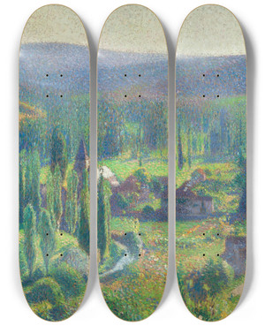 Triptych art skateboard deck of Henri Martin La Valle Du Vert Labastideduvert by Henri Martin (1860-1943)
