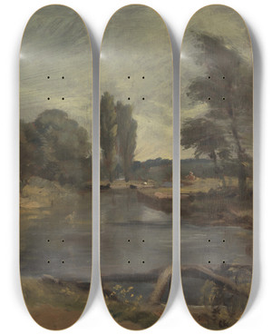 Triptych art skateboard deck of John Constable Flatford Lock by John Constable (1776-1837)