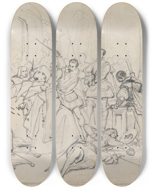 Triptych art skateboard deck of Nicaise De Keyser Historical Scene_6 by Nicaise De Keyser (1813-1887)