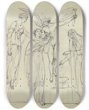 Triptych art skateboard deck of Heinrich Friedrich Fger Mythological Scene by Heinrich Friedrich Fger (1751-1818)