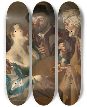 Triptych art skateboard deck of Dirck Van Baburen The Procuress by Dirck Van Baburen (1595-1624)