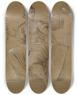 Triptych art skateboard deck of Moritz Von Schwind Allegorie Der Stadt Mnchen by Moritz Von Schwind (1804-1871)