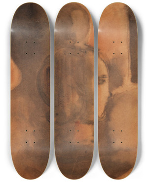 Triptych art skateboard deck of Oskar Schlemmer Mdchenkopf Vor Dunkler Figurensilhouette by Oskar Schlemmer (1888-1943)
