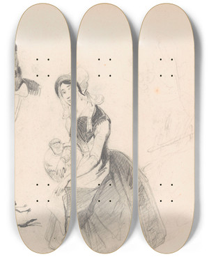 Triptych art skateboard deck of Nicaise De Keyser Figure Studies And Caricatures by Nicaise De Keyser (1813-1887)