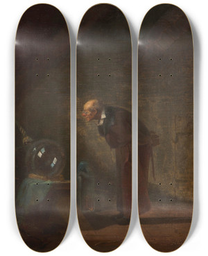 Triptych art skateboard deck of Carl Spitzweg The Alchemist by Carl Spitzweg (1808-1880)