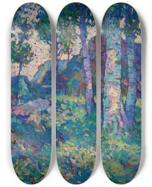 Triptych art skateboard deck of Hugh Henry Breckenridge Landscape by Hugh Henry Breckenridge (1870-1937)
