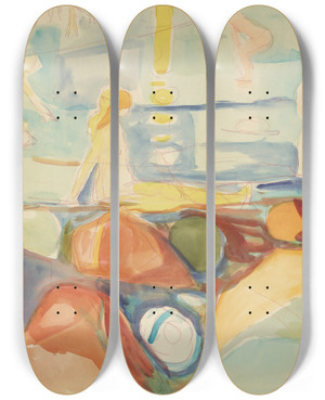 Triptych art skateboard deck of Edvard Munch Badende Kvinner Sgrdstrand by Edvard Munch (1863-1944)