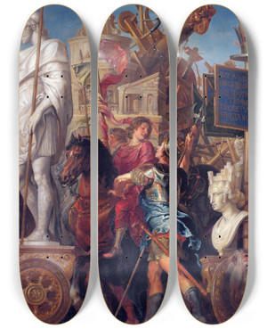 Triptych art skateboard deck of Peter Paul Rubens Caesars Triumph by Peter Paul Rubens (1577-1640)