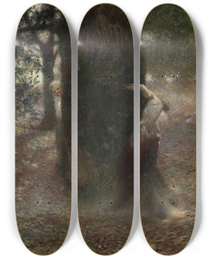 Triptych art skateboard deck of Franz Von Stuck Neckerei by Franz Von Stuck (1863-1928)