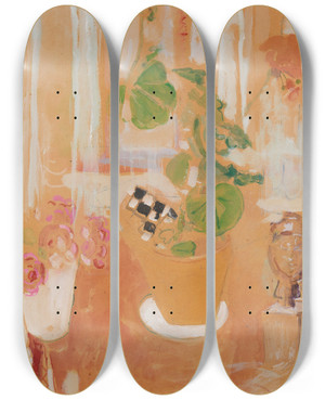 Triptych art skateboard deck of Oskar Moll Stillleben Mit Bronzekopf by Oskar Moll (1875-1947)