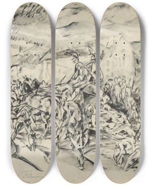 Triptych art skateboard deck of Kontantn Bauer Posledn Cesta Robespierra by Konstantin Bauer (1893-1928)