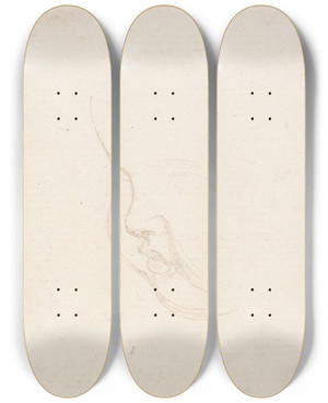 Triptych art skateboard deck of George Frederic Watts Study For A Head Of A Child by George Frederic Watts (1817-1904)