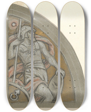 Triptych art skateboard deck of Elihu Vedder Study Formars by Elihu Vedder (1836-1923)