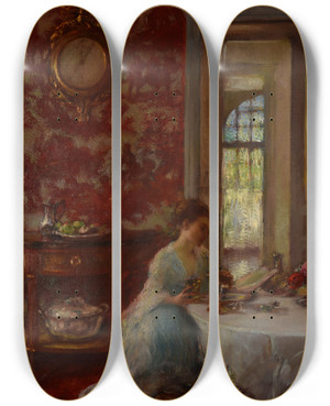 Triptych art skateboard deck of Gaston La Touche La Salle Rouge by Gaston La Touche (1854-1913)