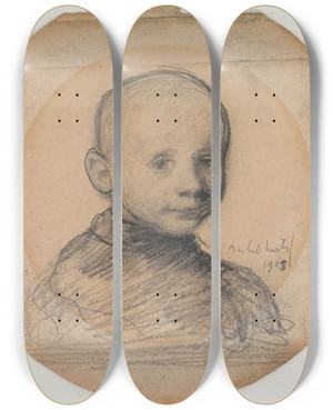 Triptych art skateboard deck of Jakob Smits Childs Head_3 by Jakob Smits (1855-1928)