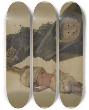 Triptych art skateboard deck of Jakob Becker Hat Shoes And Spindle by Jakob Becker (1810-1872)