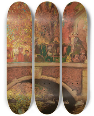 Triptych art skateboard deck of Gaston La Touche Le Retour De La Princesse by Gaston La Touche (1854-1913)