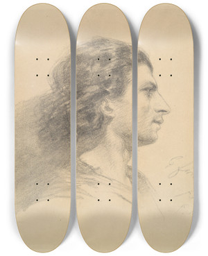 Triptych art skateboard deck of Flicien Rops Head Of Aman by Felicien Rops (1833-1898)
