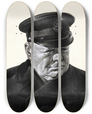 Triptych art skateboard deck of Marc Stone Winston Churchill In Trinity House Uniform by Marc Stone (1909-1991)