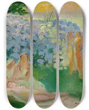 Triptych art skateboard deck of Maurice Denis Psych Aux Hortensias Esquisse by Maurice Denis (1870-1943)