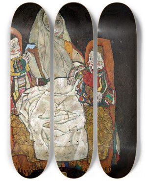 Triptych art skateboard deck of Egon Schiele Mutter Mit Zwei Kindern Iii by Egon Schiele (1890-1918)