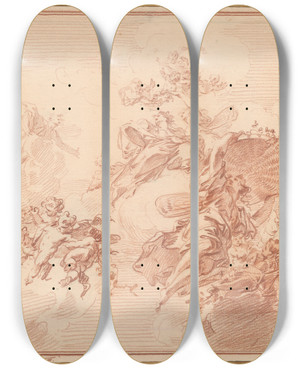 Triptych art skateboard deck of Jacob De Wit Flora And Zephyr_4 by Jacob de Wit (1695-1754)