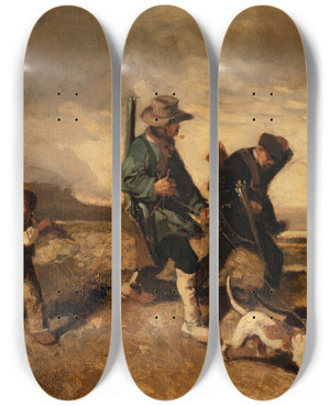 Triptych art skateboard deck of Alexandregabriel Decamps Return From The Hunt by Alexandre-Gabriel Decamps (1803-1860)