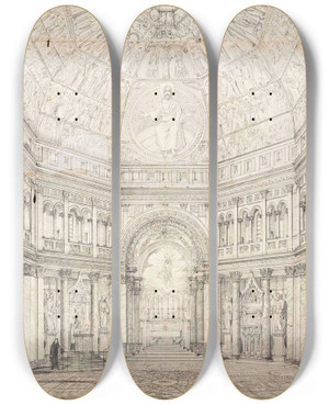 Triptych art skateboard deck of Domenico Quaglio The Younger Florenz Baptisterium by Domenico Quaglio The Younger (1787-1837)