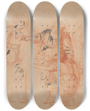 Triptych art skateboard deck of Andrea Sacchi Abraham Dismissing Hagar by Andrea Sacchi (1599-1661)
