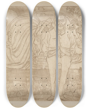 Triptych art skateboard deck of Jan Toorop Een Arme Bliksem by Jan Toorop (1858-1928)