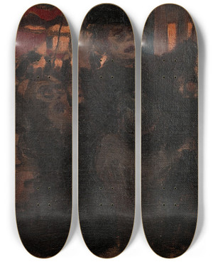 Triptych art skateboard deck of Akseli Gallenkallela Punalippu by Akseli Gallen Kallela (1865-1931)
