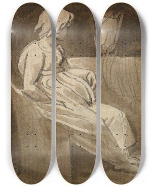Triptych art skateboard deck of Thomas Stothard Seated Girl By An Urn by Thomas Stothard (1755-1834)