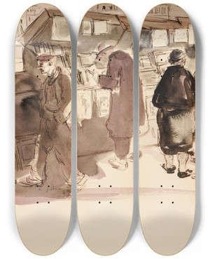 Triptych art skateboard deck of Andrus Johani Pariisi Bukinistide Juures by Andrus Johani (1906-1941)
