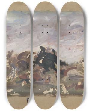 Triptych art skateboard deck of Jozef Hanula Riders On Horseback by Jozef Hanula (1863-1944)
