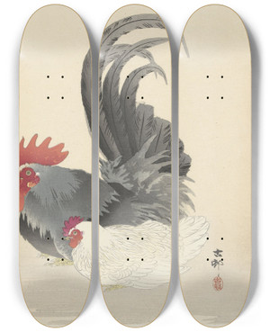 Triptych art skateboard deck of Ohara Koson Hen And Rooster by Ohara Koson (1877-1945) Triptych art skateboard deck of Ohara Koson Hen And Rooster by Ohara Koson (1877-1945)