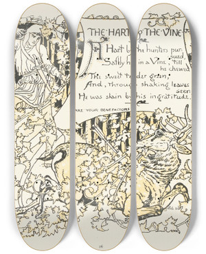 Triptych art skateboard deck of Walter Crane The Hart And The Vine by Walter Crane (1845-1915)