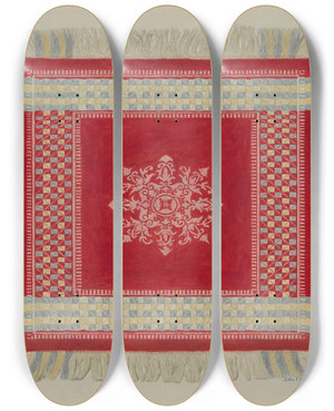 Triptych art skateboard deck of Arthur G Merkley Table Napkin by Arthur G Merkley