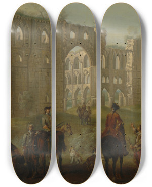 Triptych art skateboard deck of John Wootton Rievaulx Abbey by John Wootton (1686-1765)