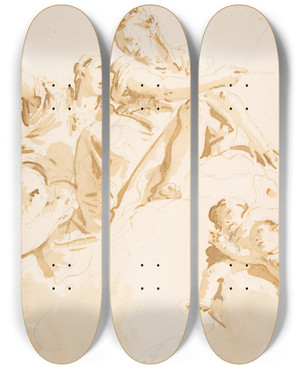 Triptych art skateboard deck of Giovanni Battista Tiepolo Two Women Seated On A Cloud And Two Putti by Giovanni Battista Tiepolo (1696-1770)