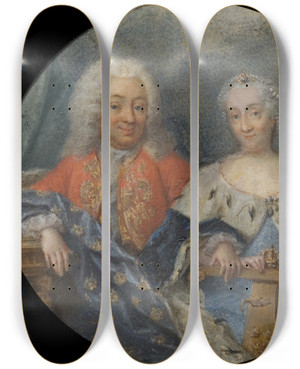 Triptych art skateboard deck of Niklas Lafrensen Ulrika Eleonora The Younger 16881741 Queen Of Sweden Frederick I 16761751 Count Of Hessekassel King Of Sweden by Niklas Lafrensen (1737-1807)