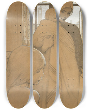 Triptych art skateboard deck of Frederick Cayley Robinson Study For Twilight by Frederick Cayley Robinson (1862-1927)