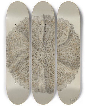 Triptych art skateboard deck of Frank Nelson Doily_2 by Frank Nelson