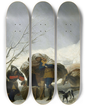 Triptych art skateboard deck of Francisco De Goya Winter Scene by Francisco de Goya (1746-1828)