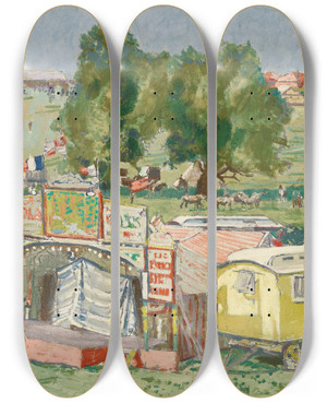 Triptych art skateboard deck of Walter Richard Sickert Barnet Fair by Walter Richard Sickert (1860-1942)
