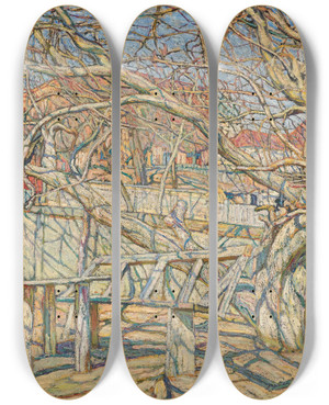 Triptych art skateboard deck of Abraham Manievich Early Spring by Abraham Manievich (1881-1942)