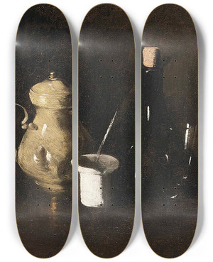 Triptych art skateboard deck of Thodule Ribot Refreshment by Theodule Ribot (1823-1891)