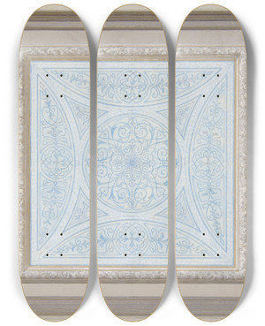 Triptych art skateboard deck of Julesedmondcharles Lachaise Design For A Ceiling Paianted In Filagree Patterns by Jules-Edmond-Charles Lachaise (1897)
