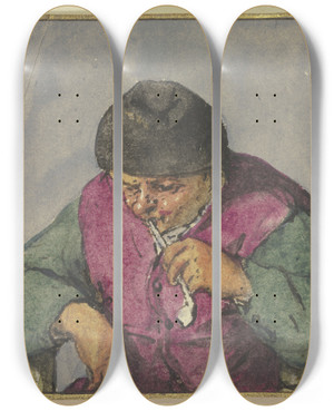 Triptych art skateboard deck of Adriaen Van Ostade Halbfigur Eines Sitzenden Bauerns Mit Pfeife by Adriaen Van Ostade (1610-1684)